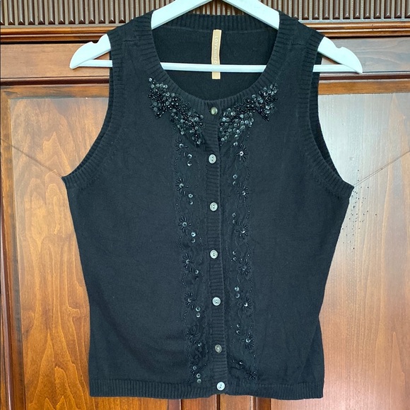 Loy and Ford Sweaters - Loy and Ford Cashmere Silk button front sleeveless sweater vest beaded sequin 10